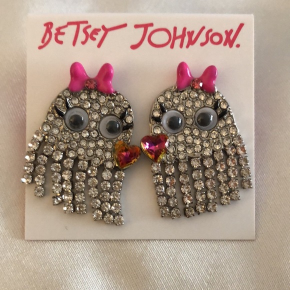 Betsey Johnson Silver Tone Rich Witch Ghost Girl Fringe Drop Earrings NWT - Picture 4 of 12